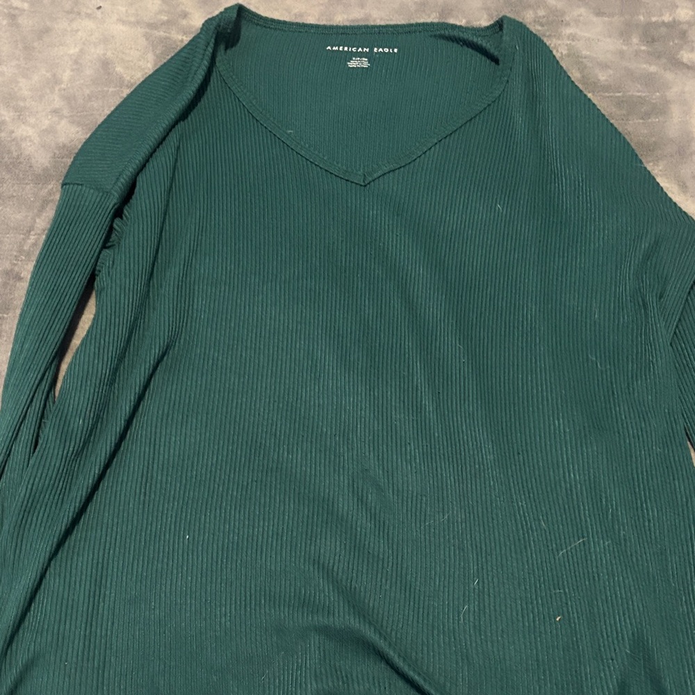 American Eagle Teal Ribbed V-Neck Top